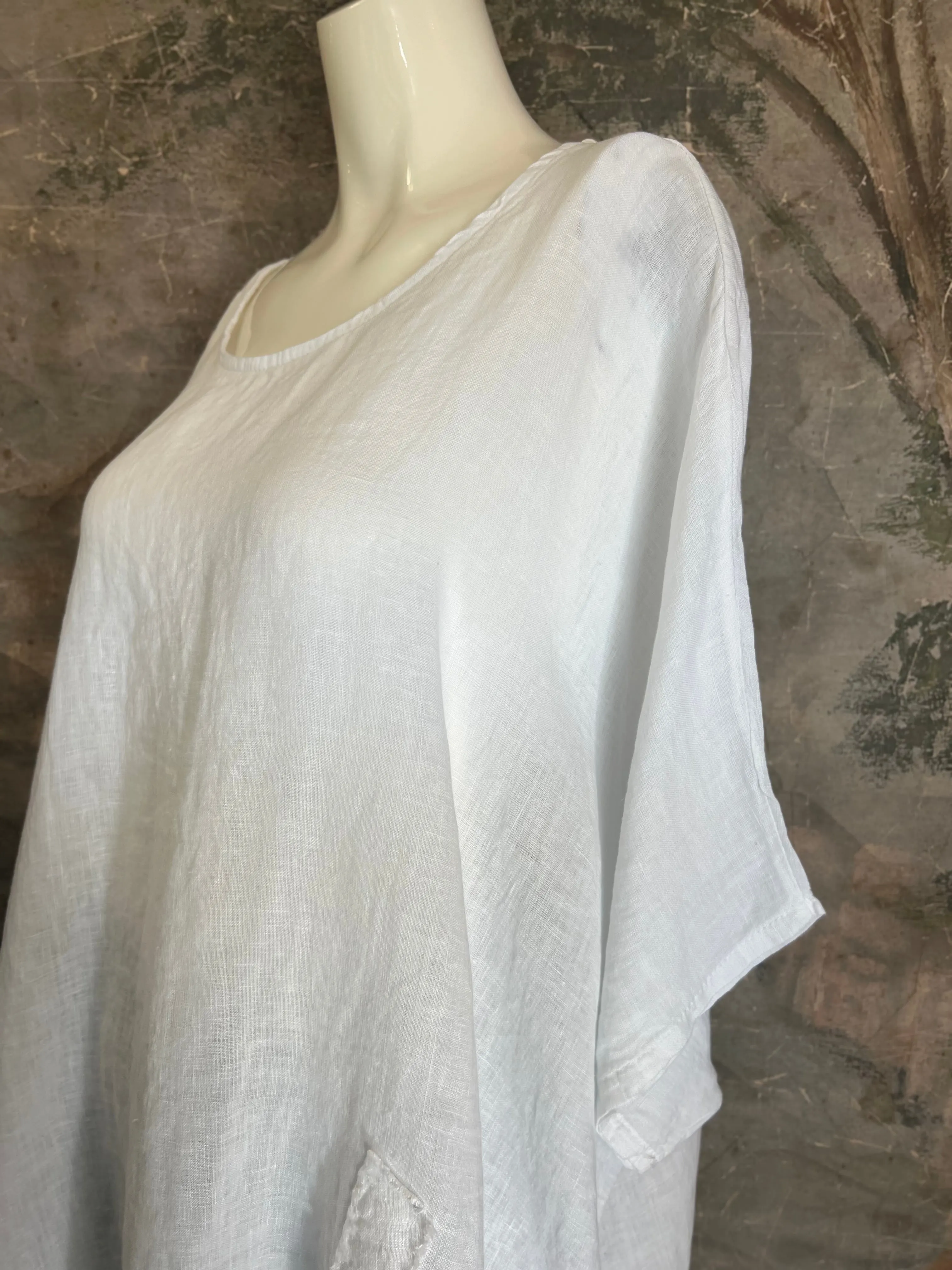 91624 Solid Patch Tunic Top-White