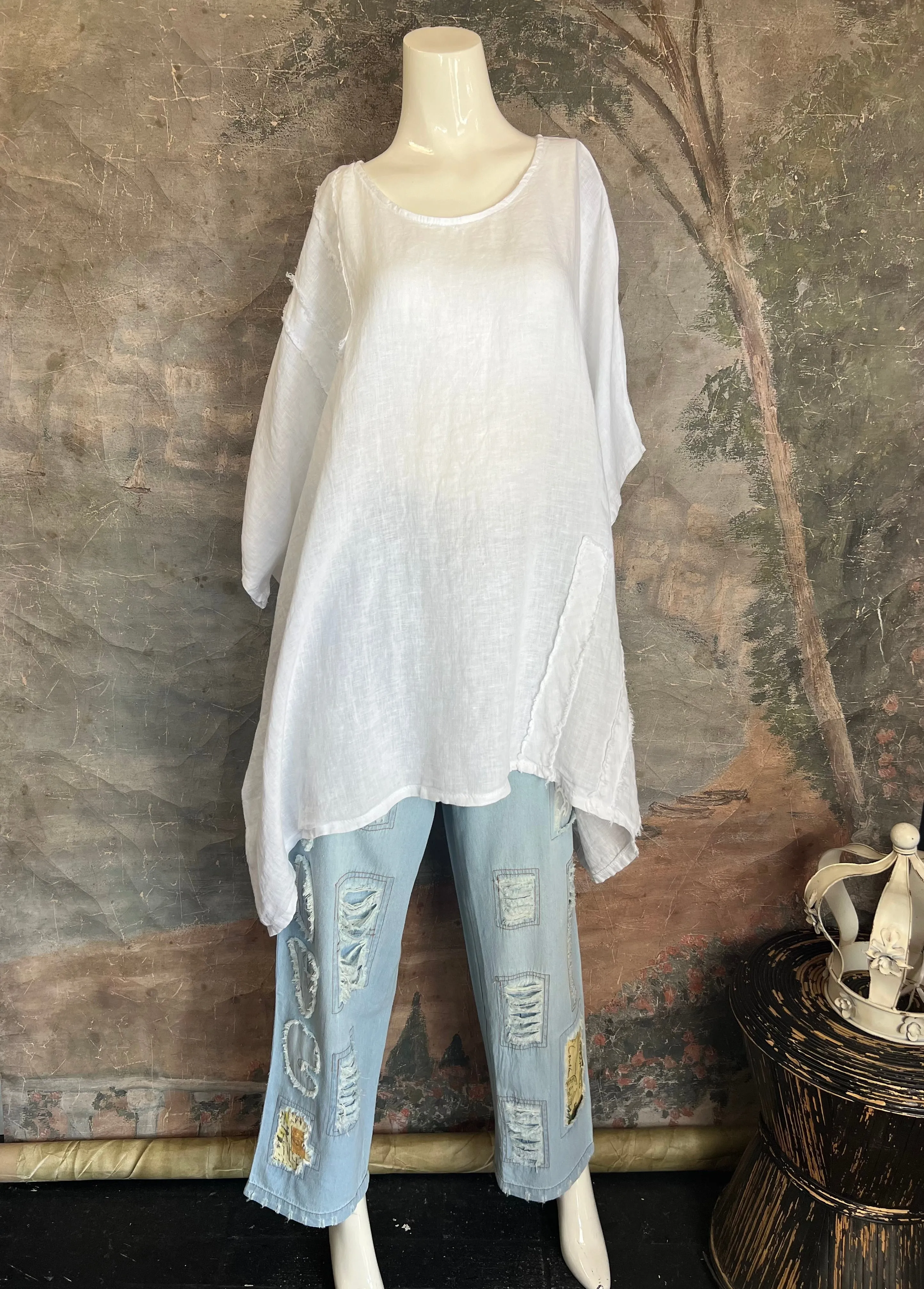 91624 Solid Patch Tunic Top-White