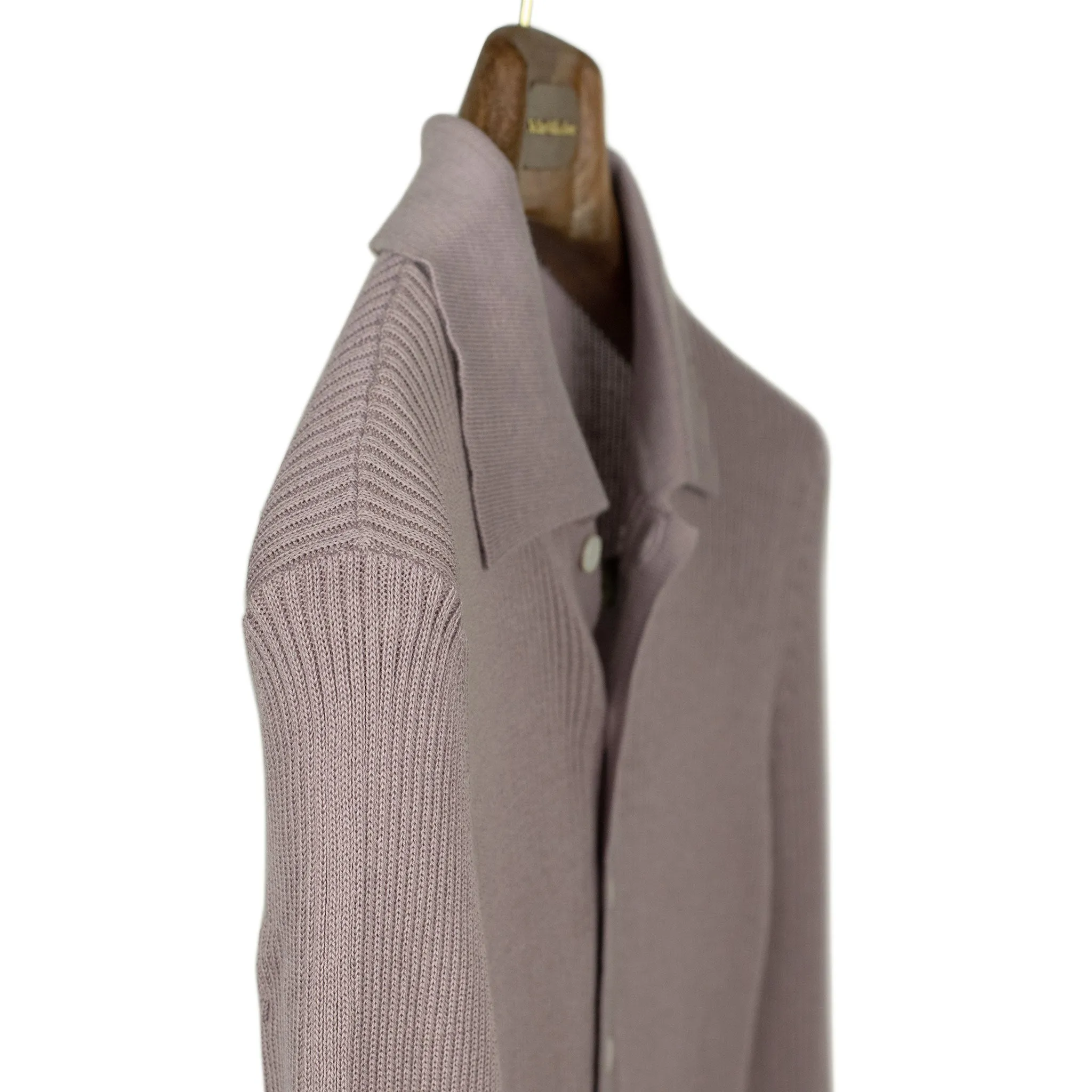 AAlgua long sleeve knitted polo shirt in mauve ribbed cotton