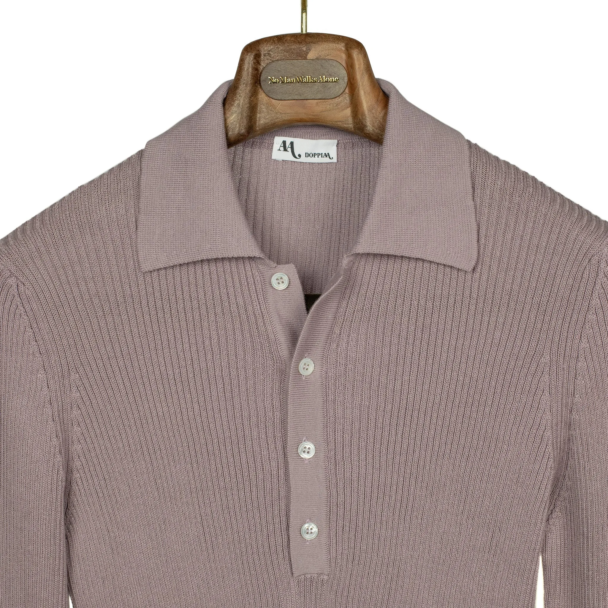 AAlgua long sleeve knitted polo shirt in mauve ribbed cotton