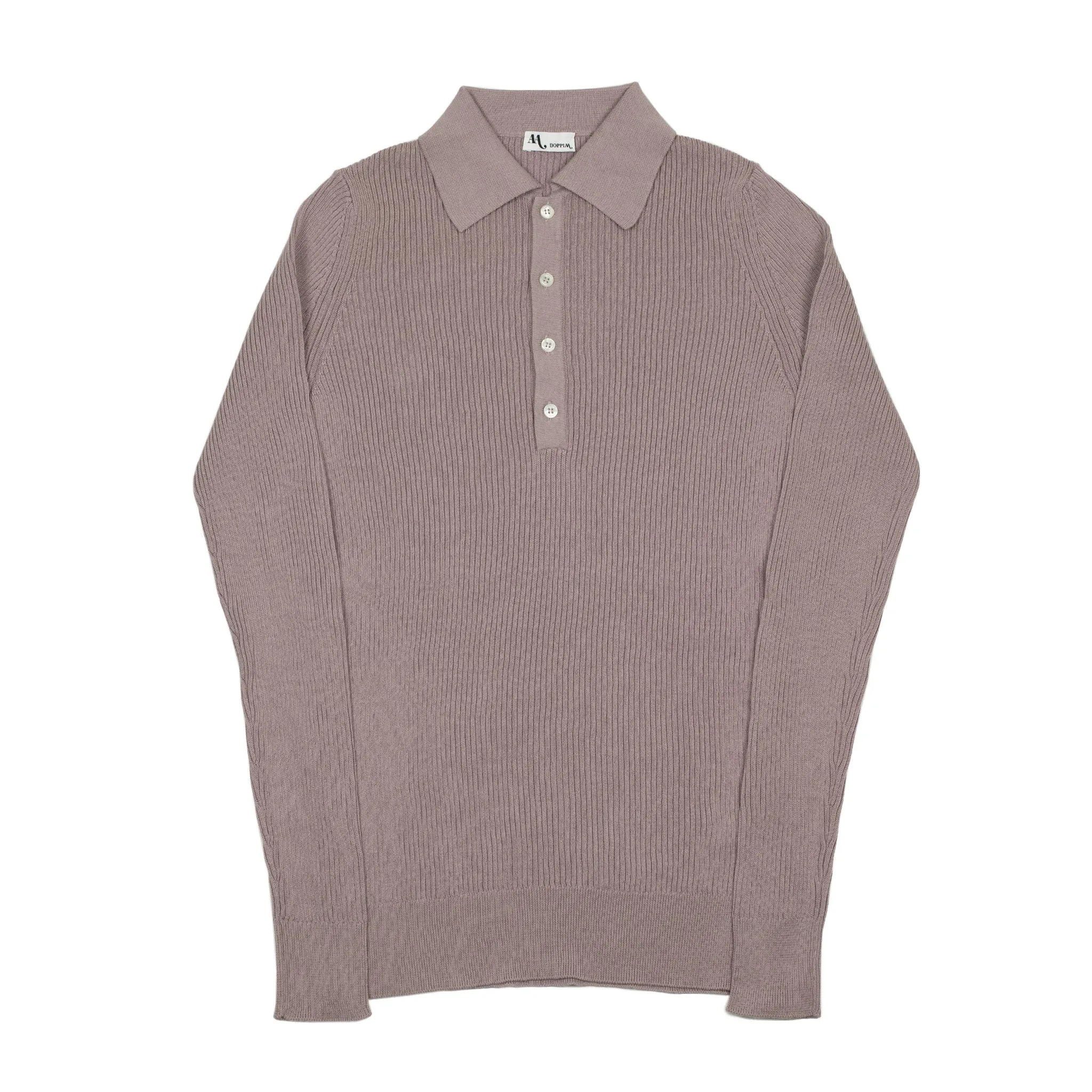 AAlgua long sleeve knitted polo shirt in mauve ribbed cotton