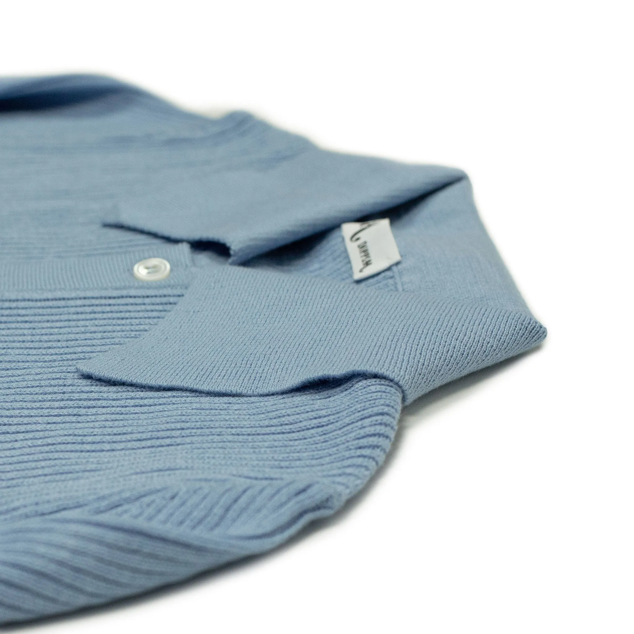 AAlgua long sleeve knitted polo shirt in sky blue ribbed cotton