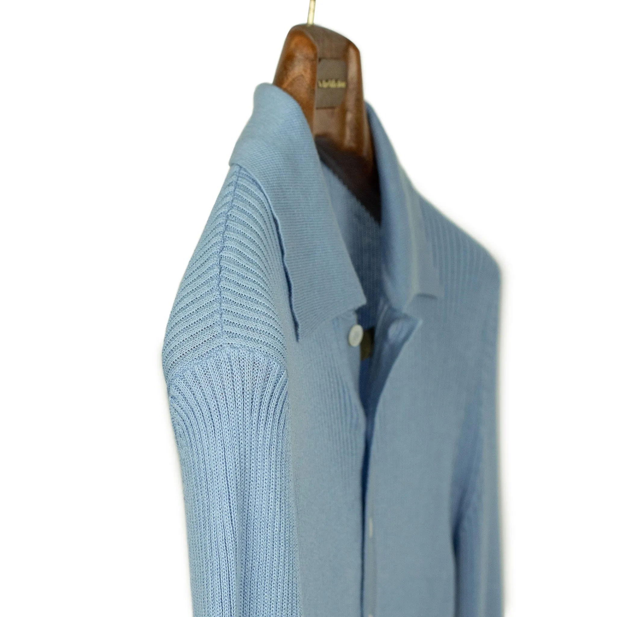 AAlgua long sleeve knitted polo shirt in sky blue ribbed cotton