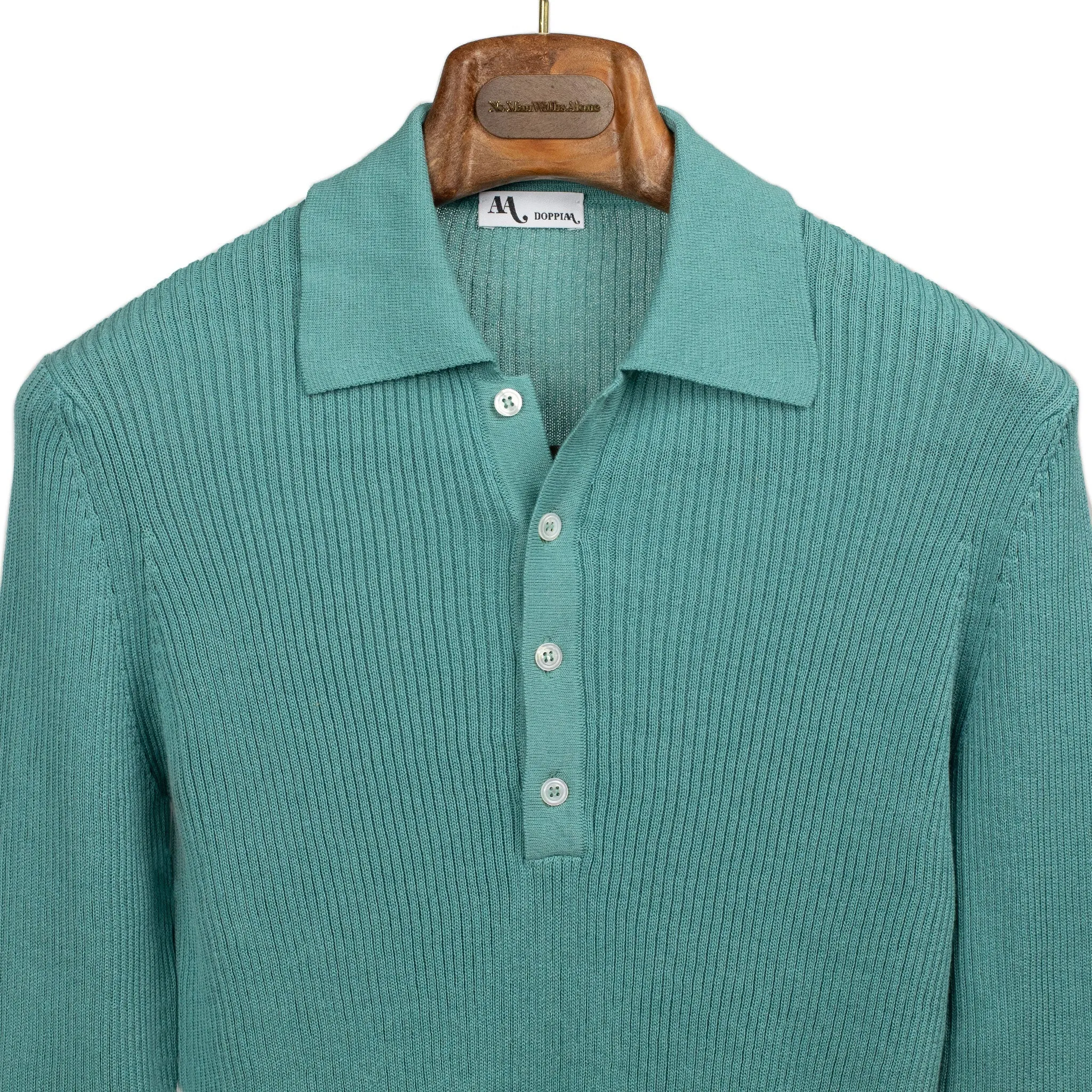 AAlgua long sleeve knitted polo shirt in teal ribbed cotton