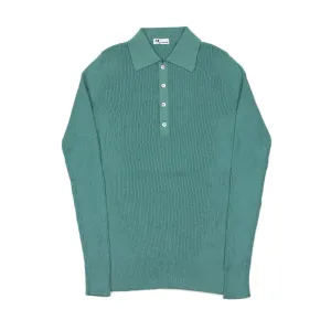 AAlgua long sleeve knitted polo shirt in teal ribbed cotton