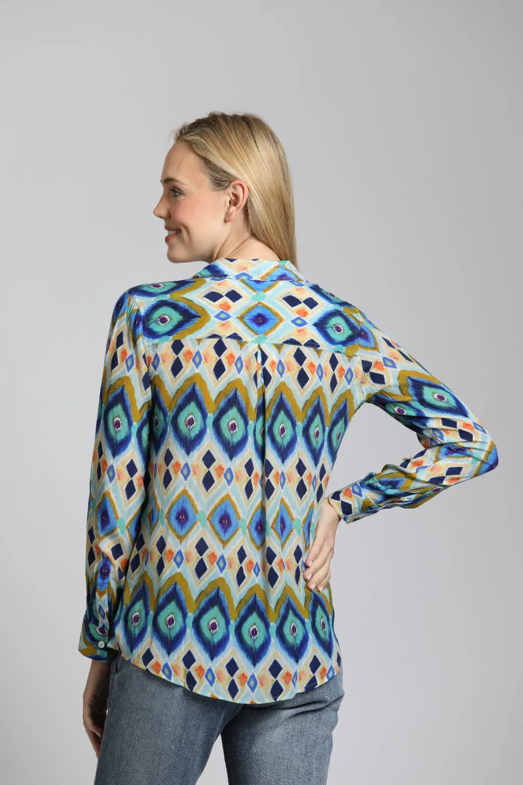 AP NY BUTTON-UP LONG-SLEEVE TOP - BLUE MULTI - B52PB547DNC