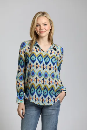 AP NY BUTTON-UP LONG-SLEEVE TOP - BLUE MULTI - B52PB547DNC