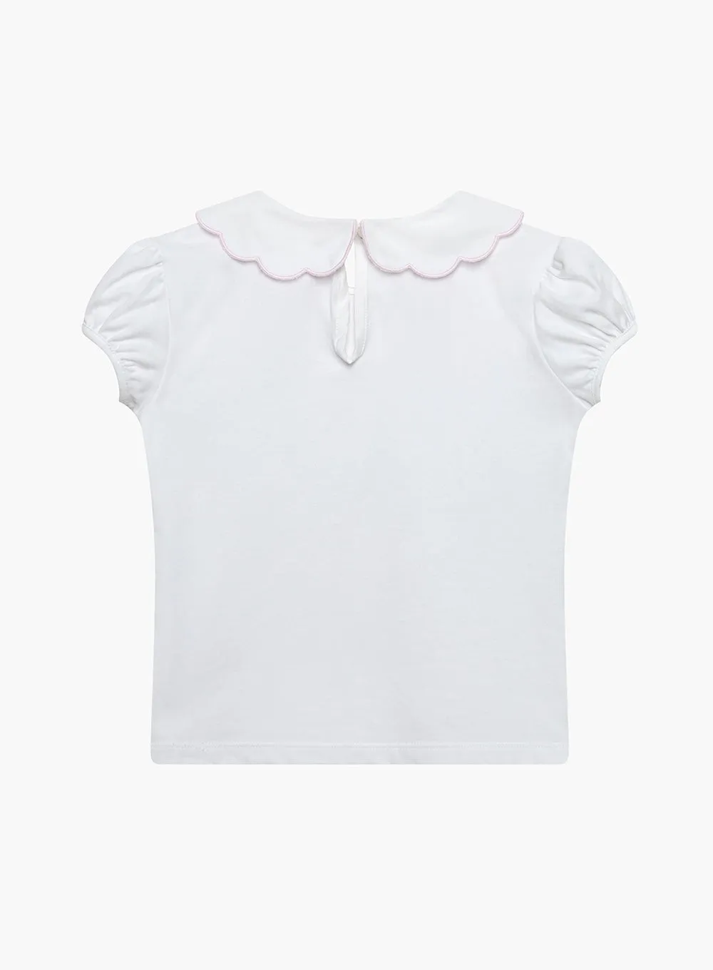 Ava Embroidered Petal Jersey Top in White/Pink