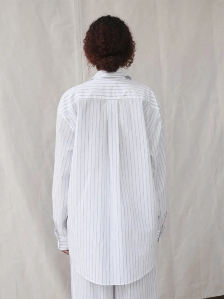 Baserange Ole Shirt, White/Thin Blue Stripe