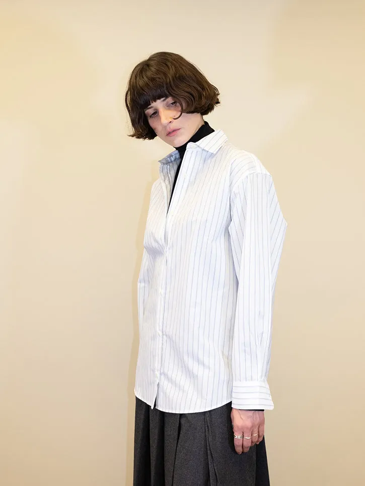 Baserange Ole Shirt, White/Thin Blue Stripe