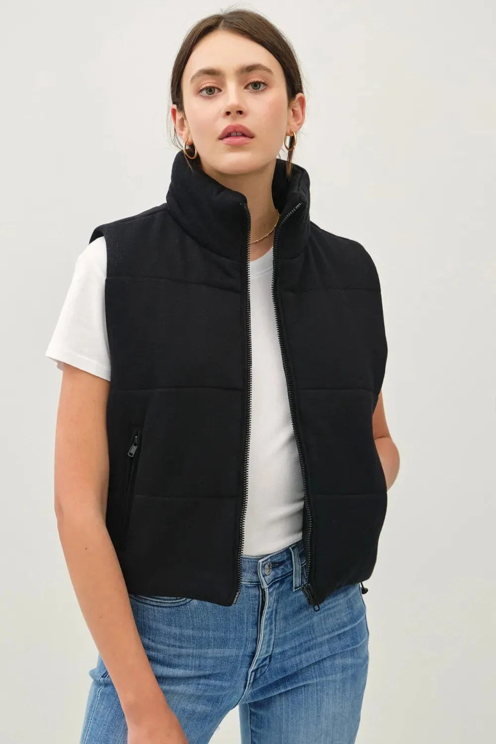 Be Cool Zip Up Turtleneck Puffer Vest With Pockets