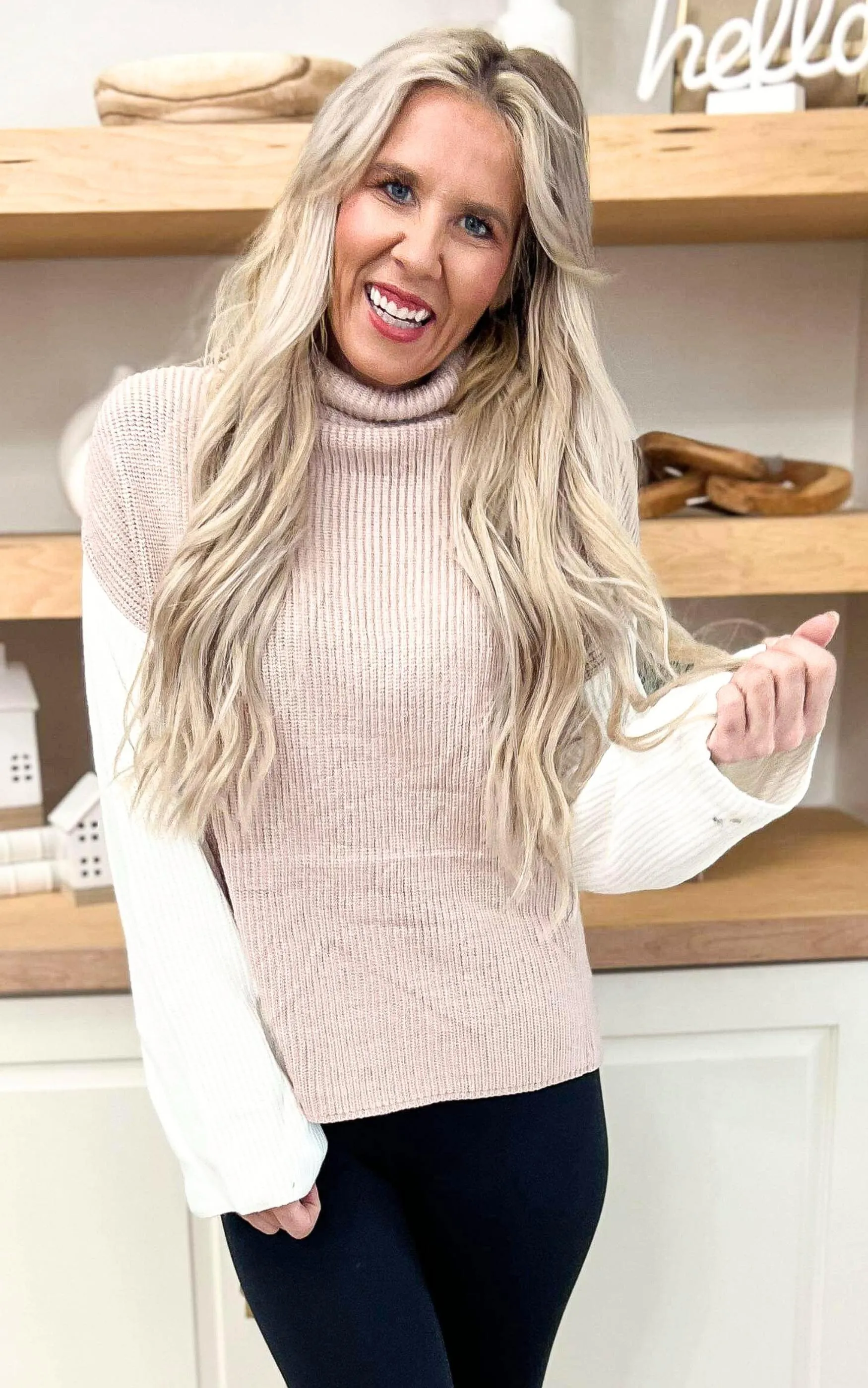 Beige Colorblock Turtleneck Sweater - Final Sale