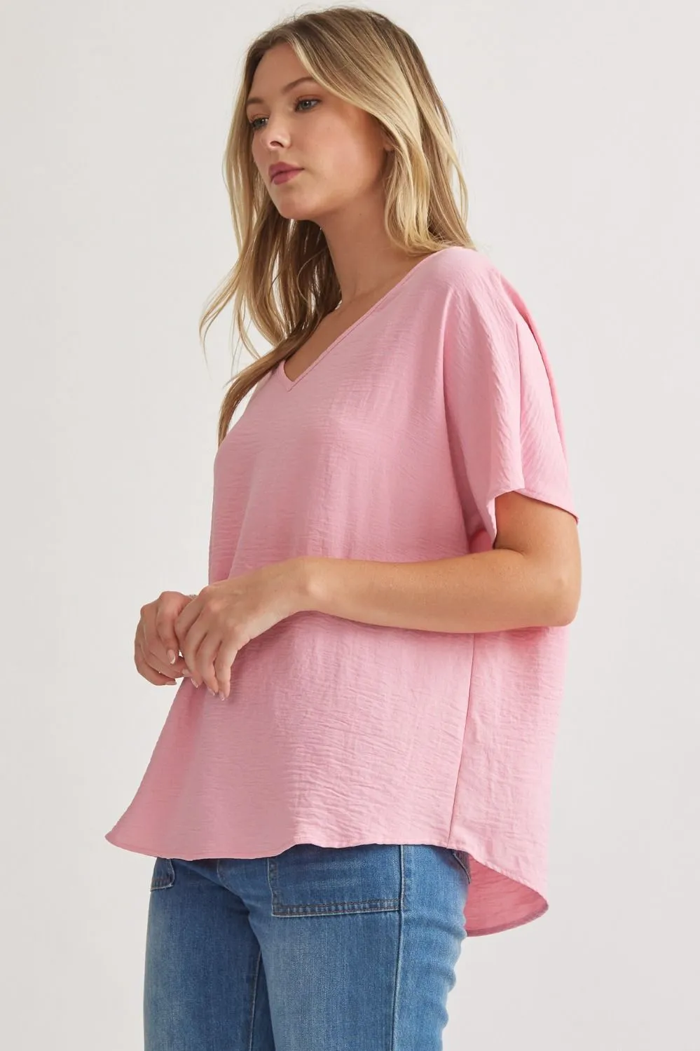 Blissful Basics V-Neck Top - Light Pink *Regular & Curvy*