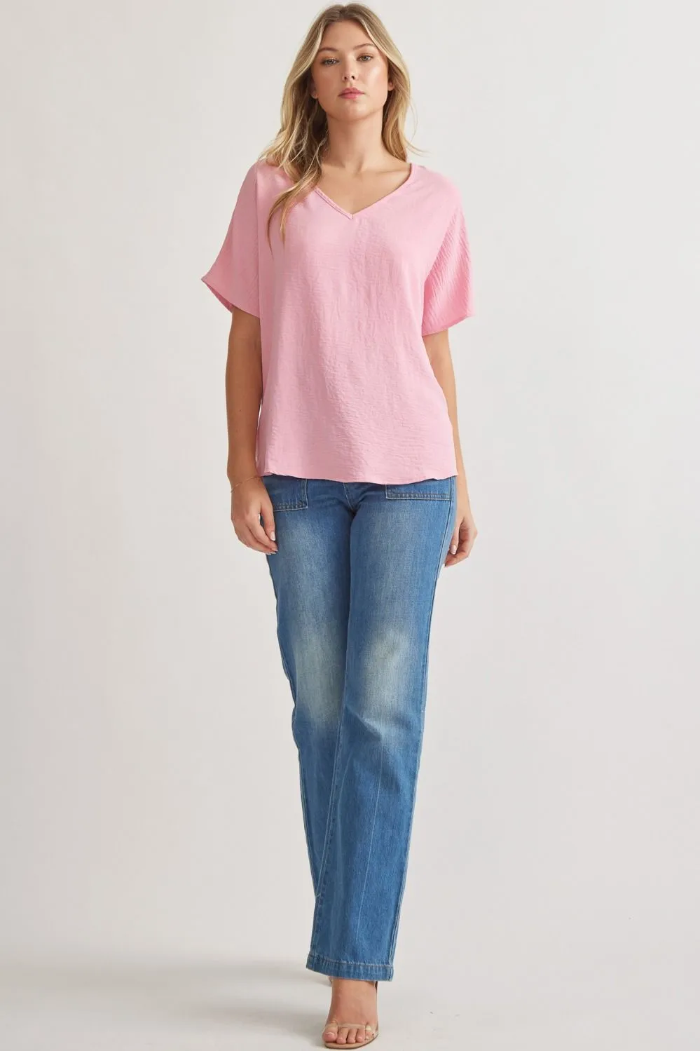 Blissful Basics V-Neck Top - Light Pink *Regular & Curvy*