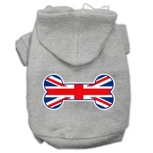 Bone Shaped United Kingdom (union Jack) Flag Screen Print Pet Hoodies Grey S (10)