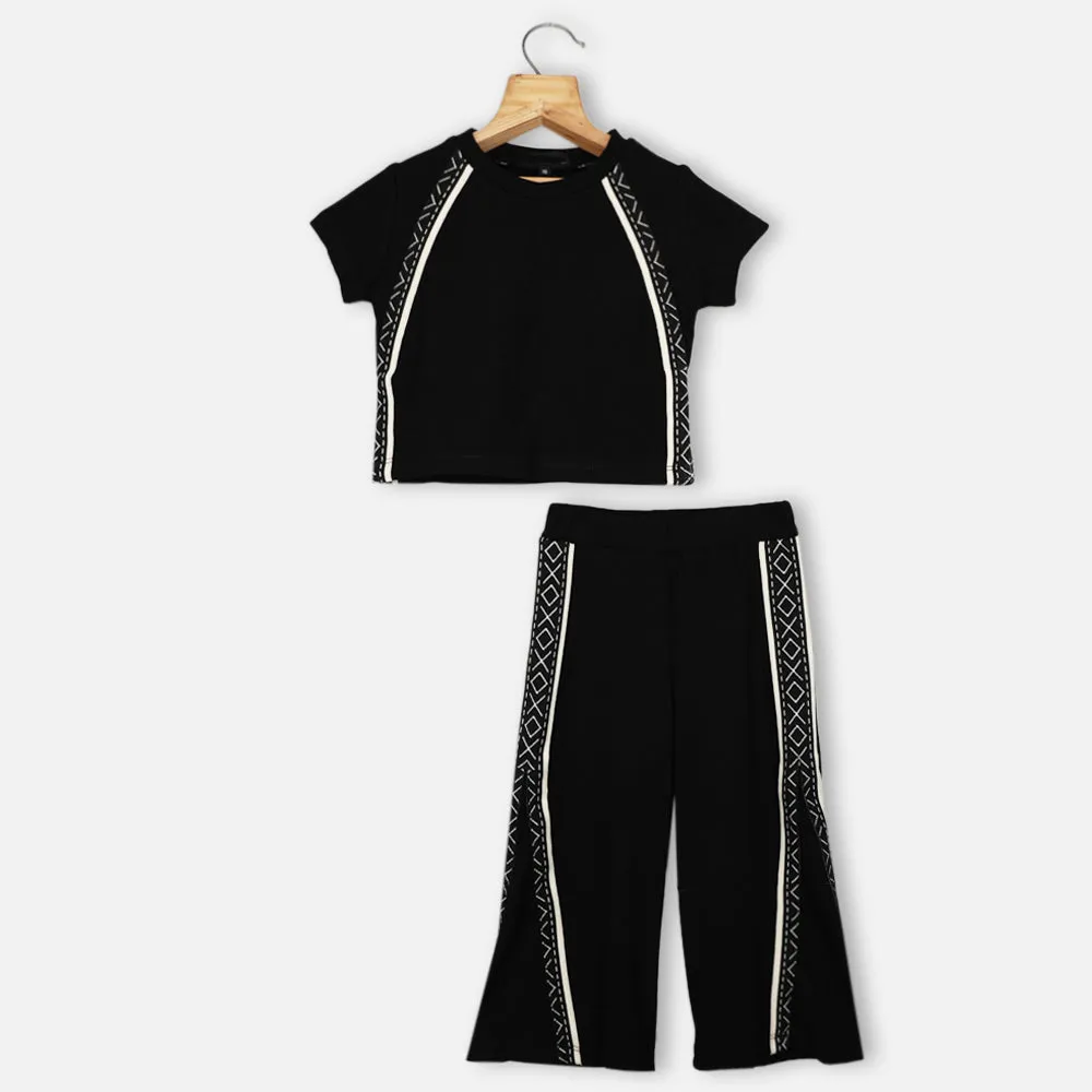 Brown & Black Top With Wide Leg Pants Co-Ord Set