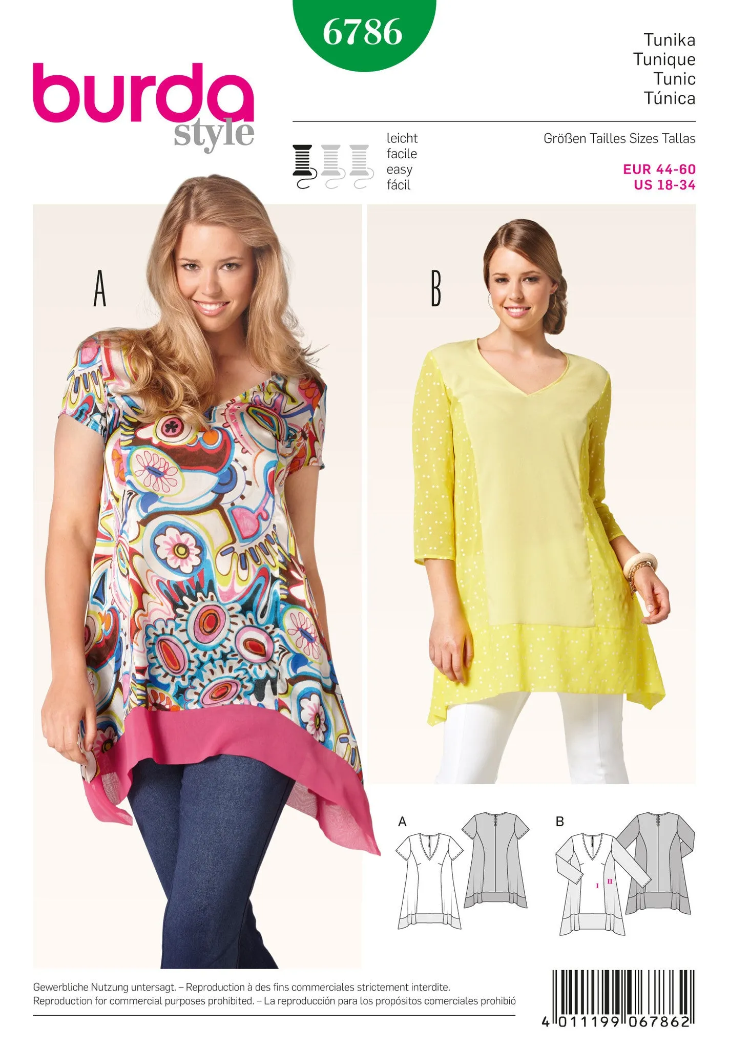 Burda 6786 Misses Tunic Tops Pattern | Easy