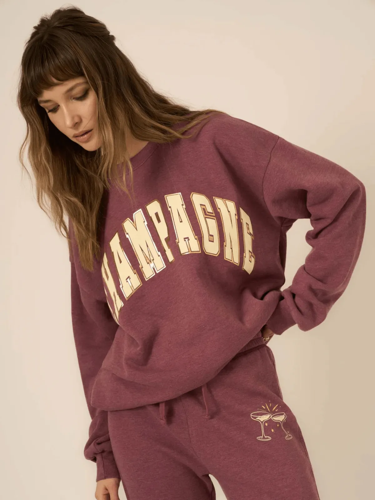 Champagne Foil Sweatshirt- Merry Merlot