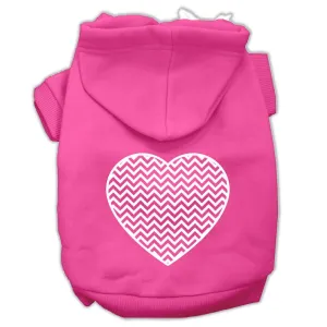 Chevron Heart Screen Print Dog Pet Hoodies Bright Pink Size XS (8)