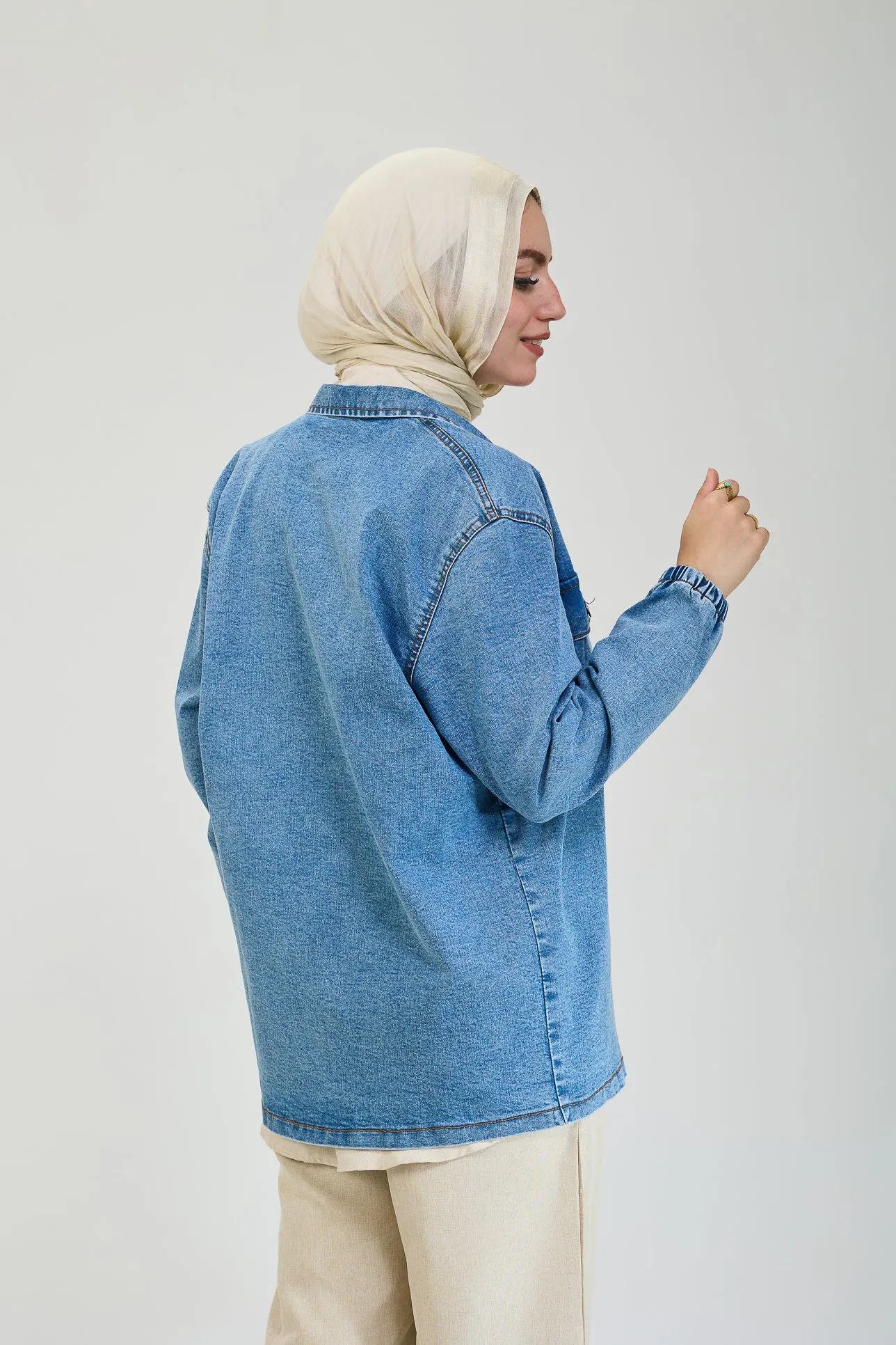 Classic Denim Jean Maxi Jacket with Pocket Detailing