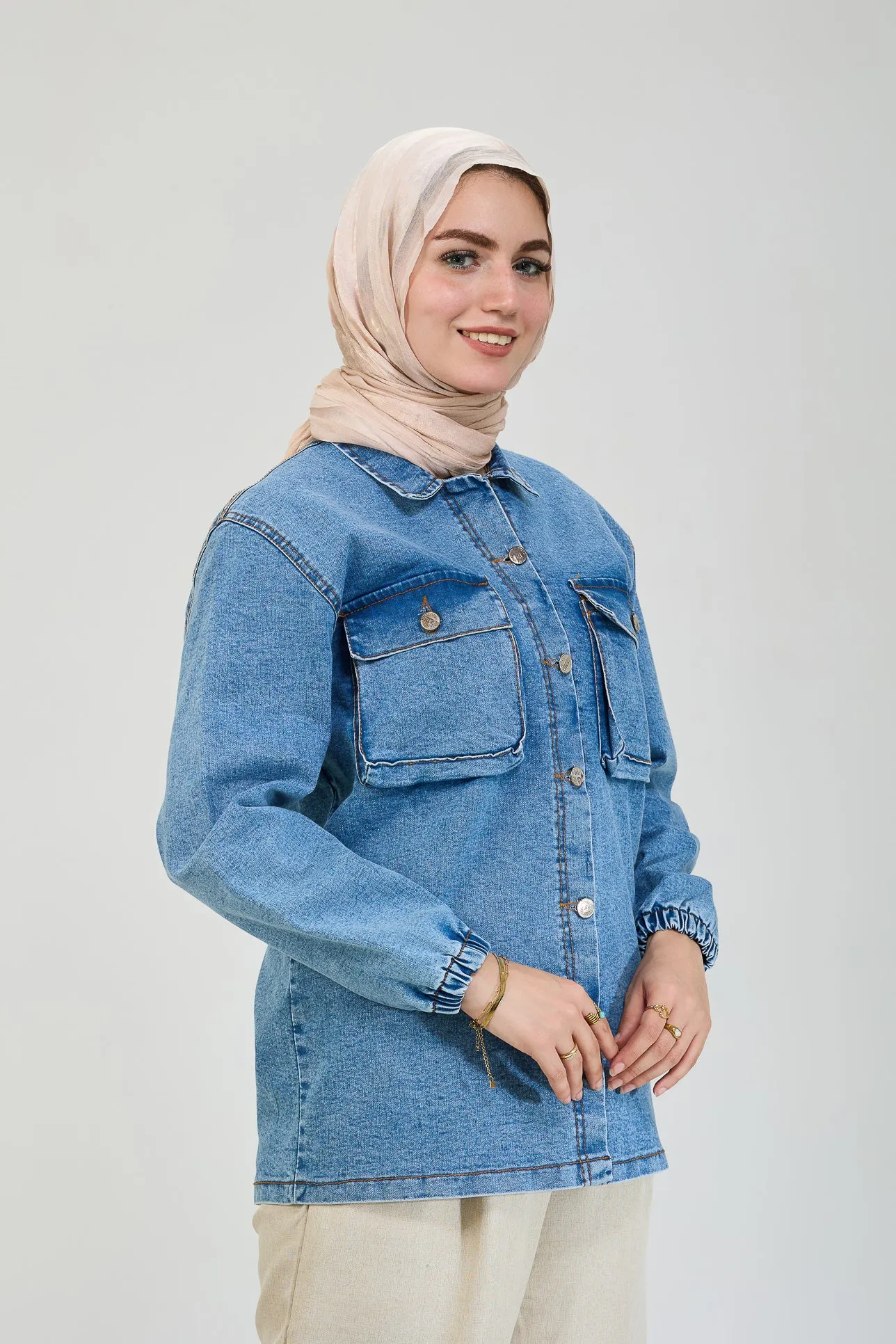 Classic Denim Jean Maxi Jacket with Pocket Detailing