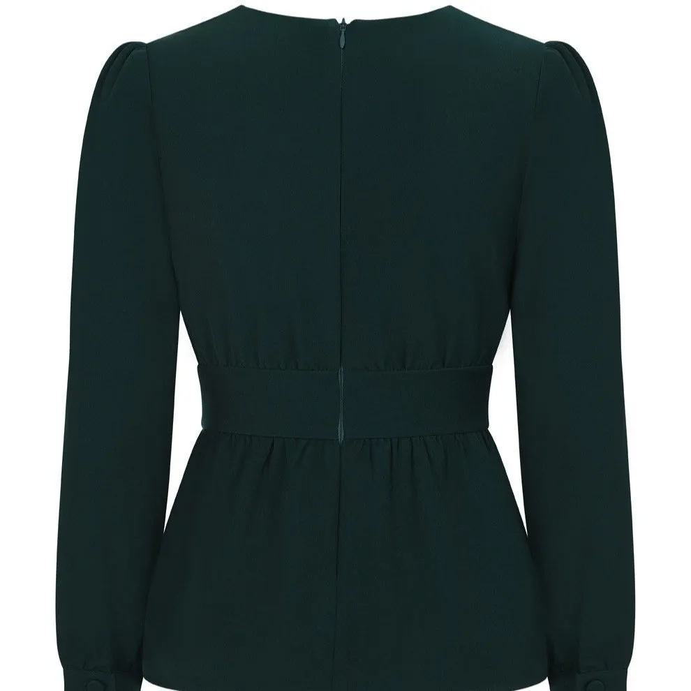 Dark Green Long Sleeve Blouse Top