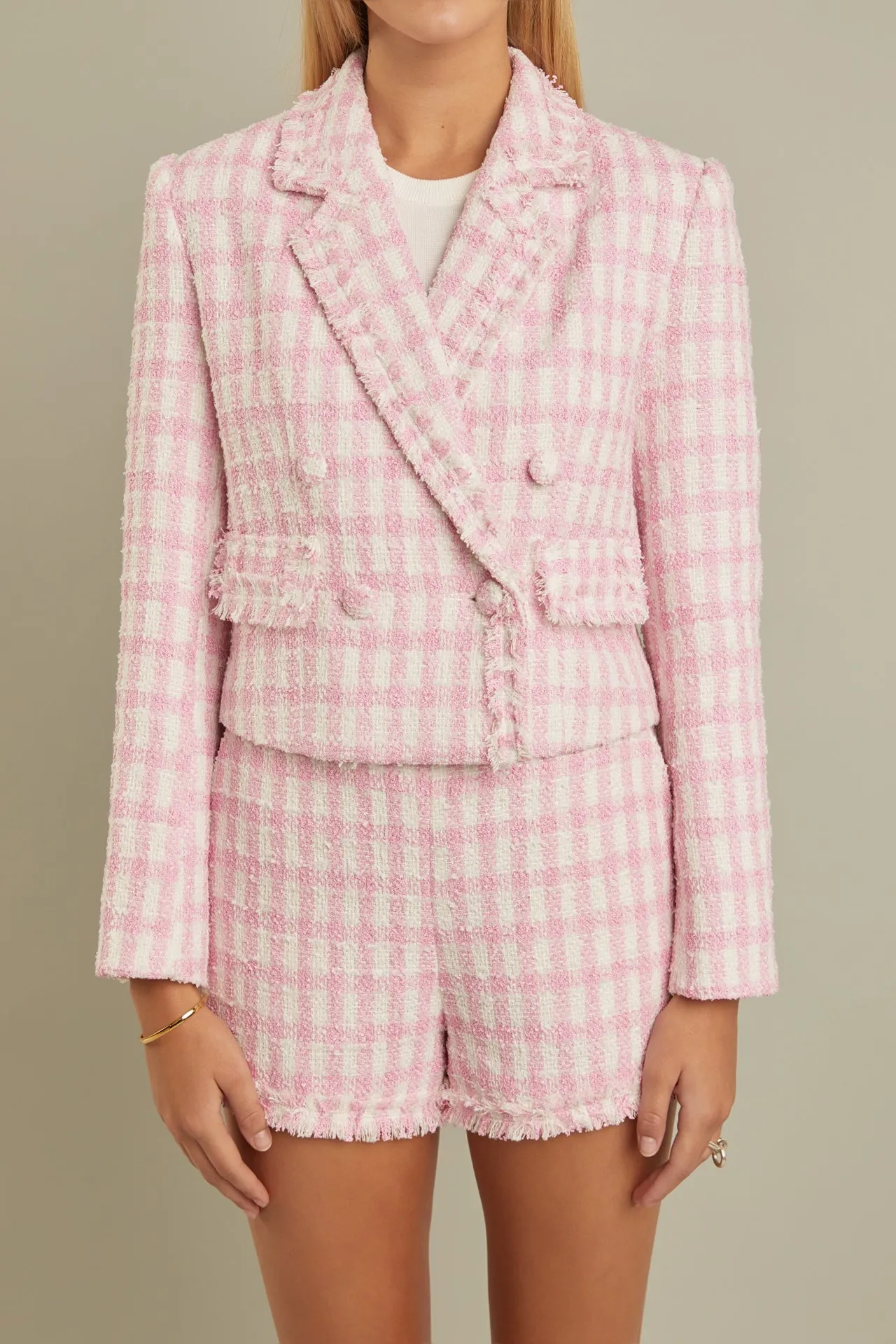 English Factory - Textured Checkered Double Breasted Blazer