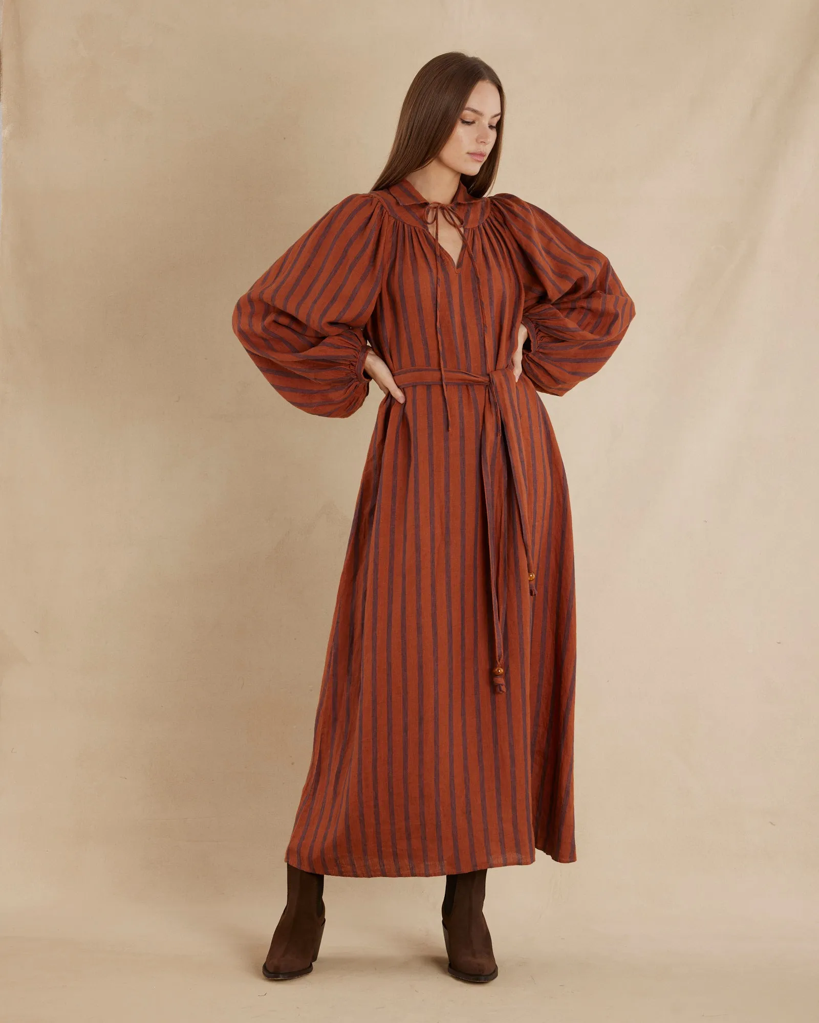 Estelle Linen Tunic Maxi Dress - Rust