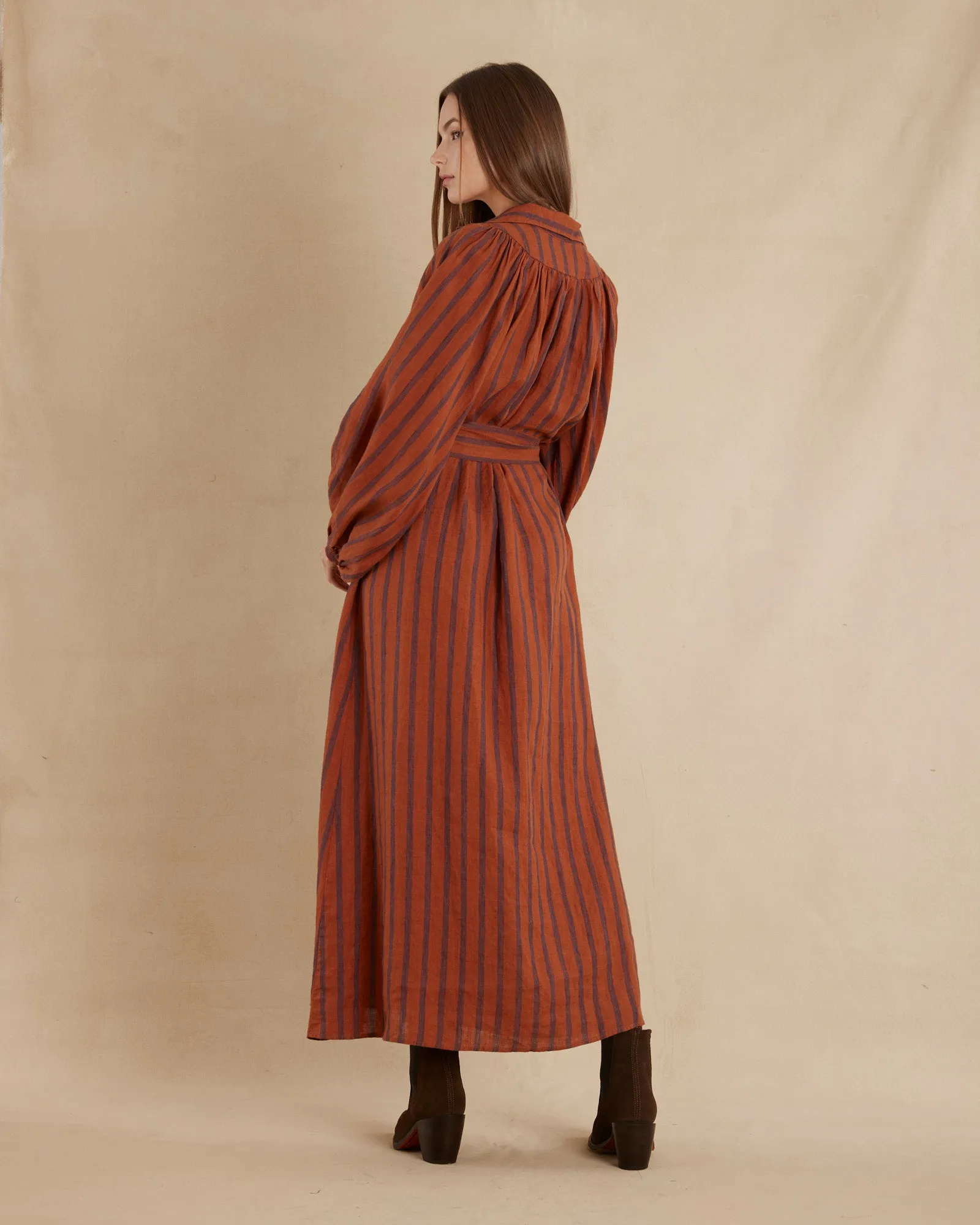 Estelle Linen Tunic Maxi Dress - Rust