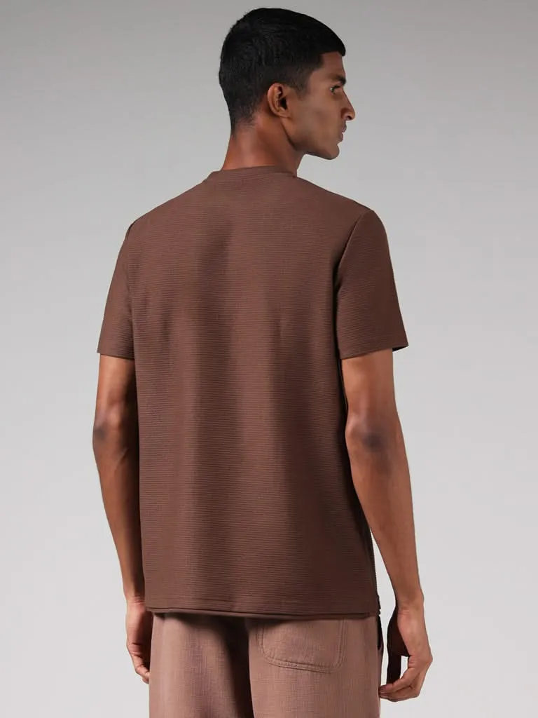 ETA Solid Brown Cotton Blend Slim-Fit T-Shirt