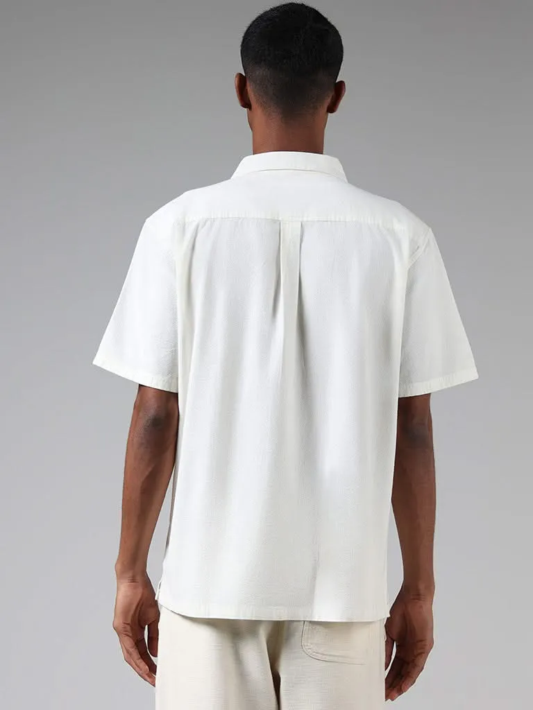 ETA Solid Off White Cotton Relaxed-Fit Shirt