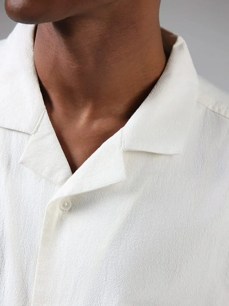 ETA Solid Off White Cotton Relaxed-Fit Shirt