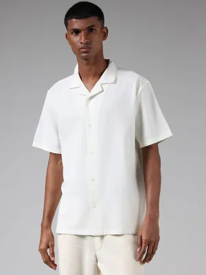 ETA Solid Off White Cotton Relaxed-Fit Shirt