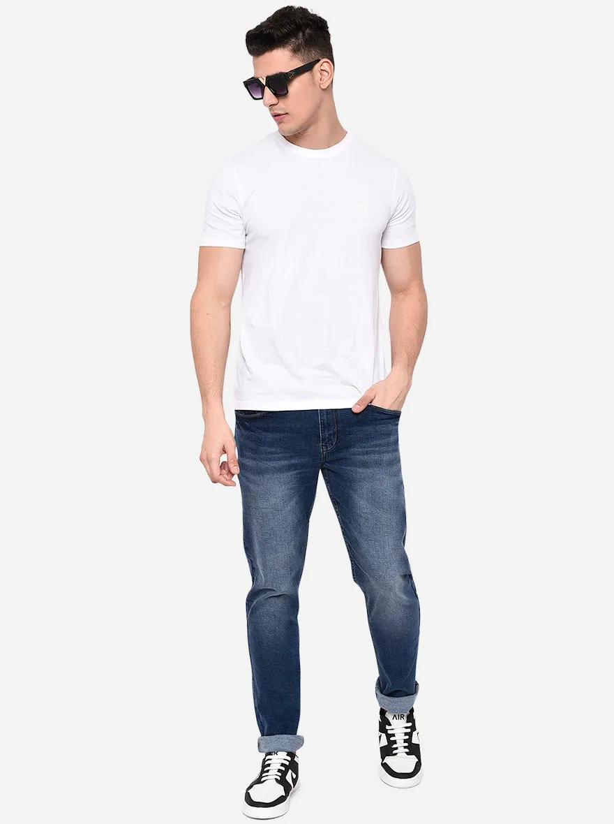 Faded Blue Solid Straight Fit Jeans | JadeBlue