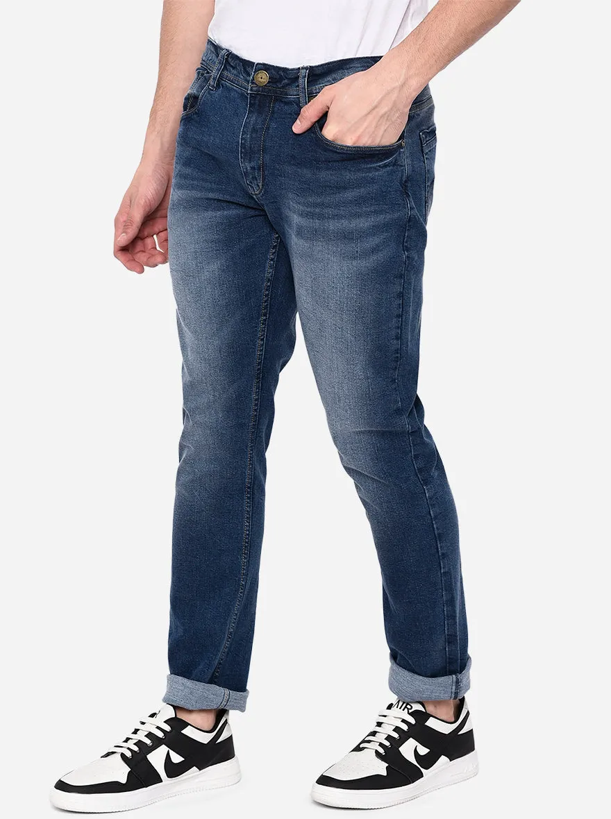 Faded Blue Solid Straight Fit Jeans | JadeBlue