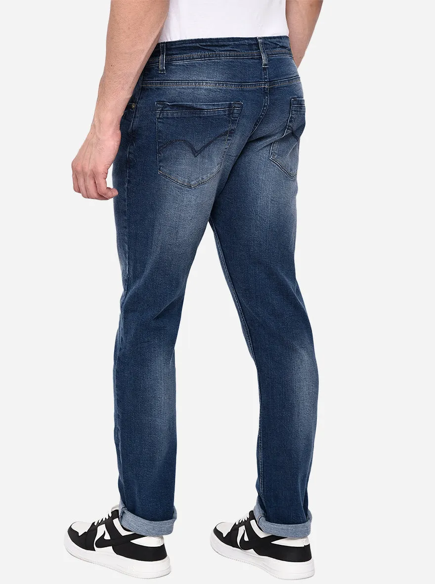 Faded Blue Solid Straight Fit Jeans | JadeBlue