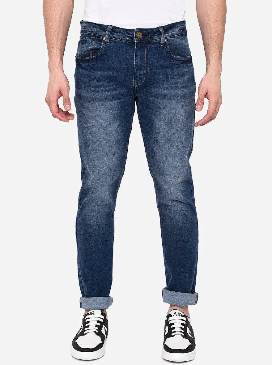 Faded Blue Solid Straight Fit Jeans | JadeBlue