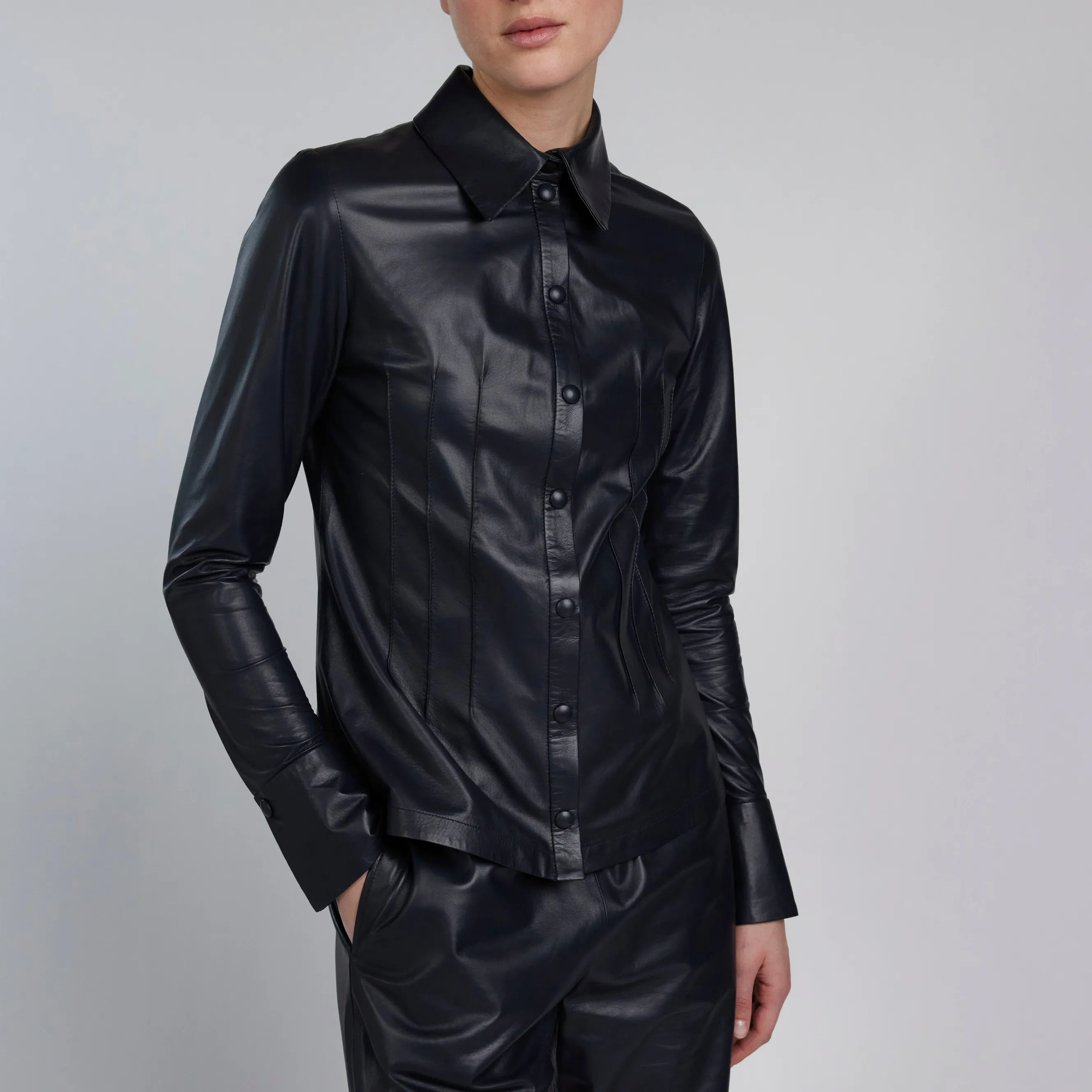 Fitted Leather Shirt - Black