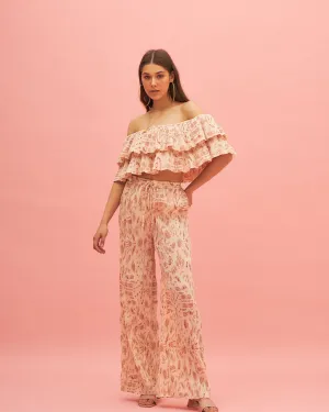 Floral Print Crop Top And Pant Set- Pleated Co Ord