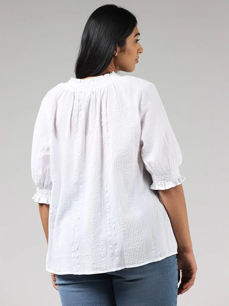 Gia White Crinkled Smock Cotton Top