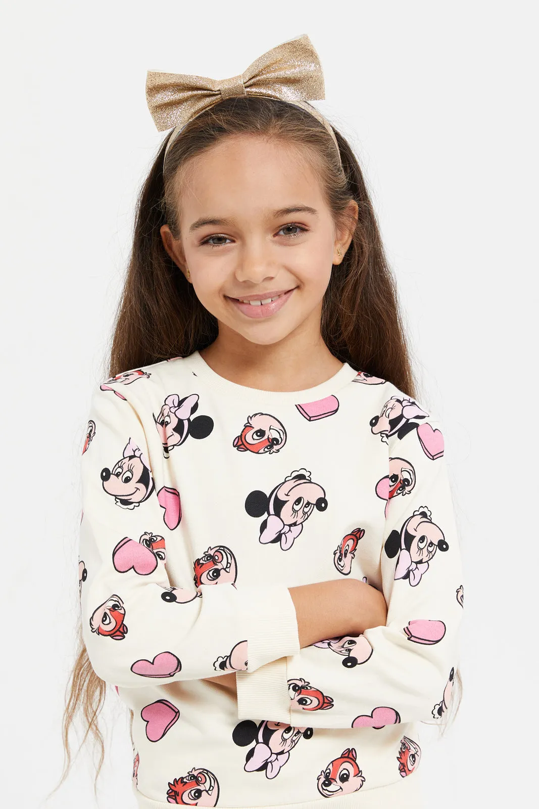 Girls Beige Chip And Dale Printed Sweatshirt