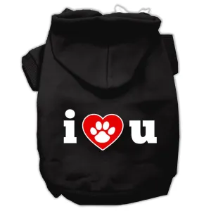 I Love U Screen Print Pet Hoodies Black Size Med (12)