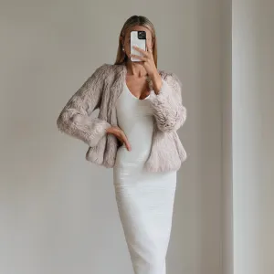 JANE Beige Long Sleeve Classic Fur Jacket