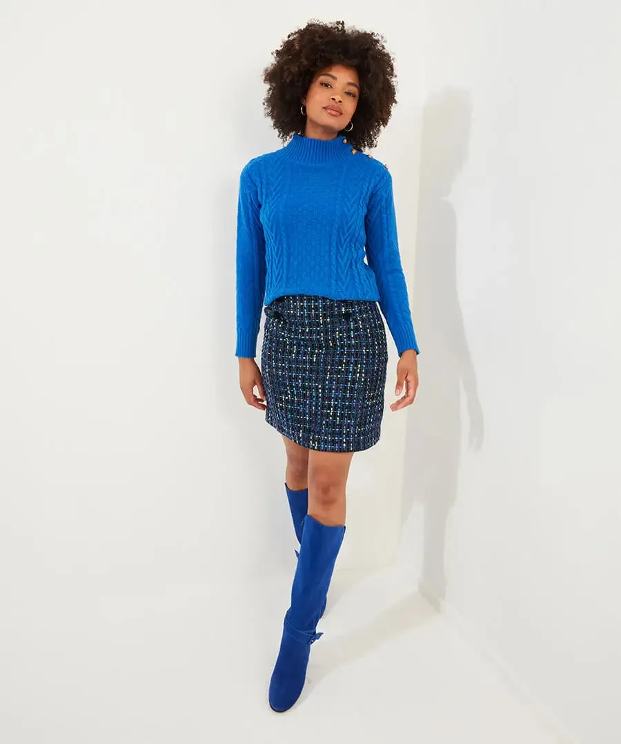 Joe Browns 8 Blue Tiah Tweed Skirt