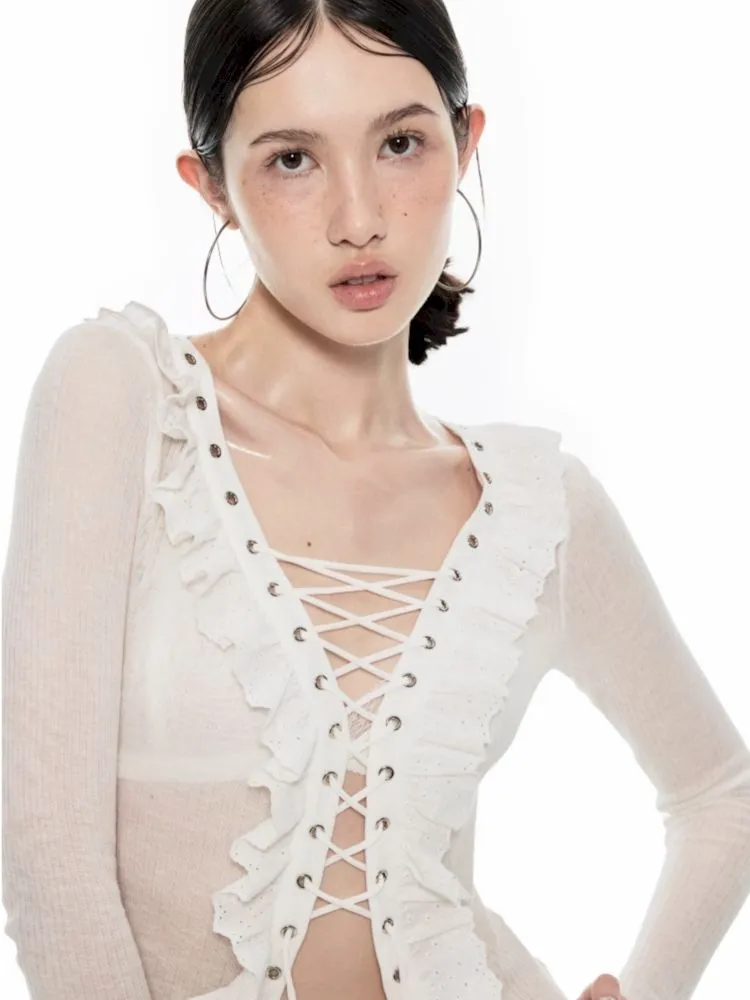 Lace Airy Eye Tie Cardigan【s0000009693】