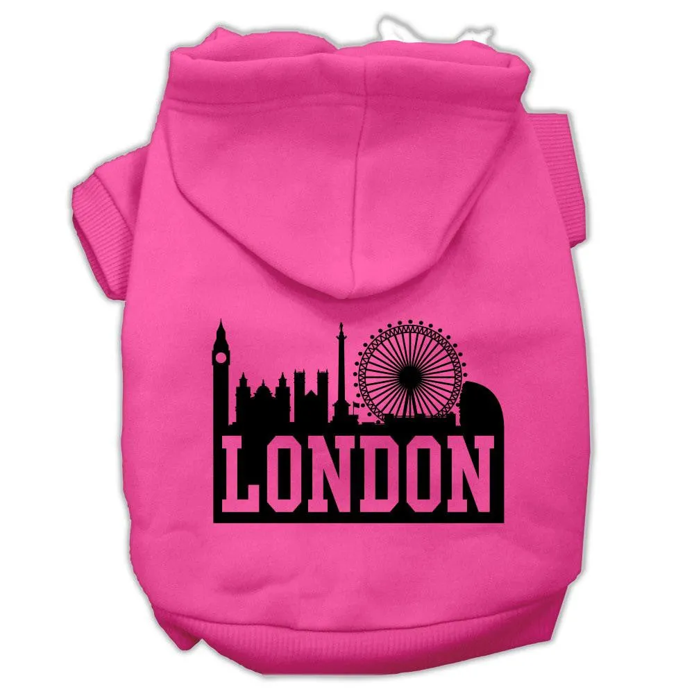 London Skyline Screen Print Pet Hoodies Bright Pink Size XS (8)