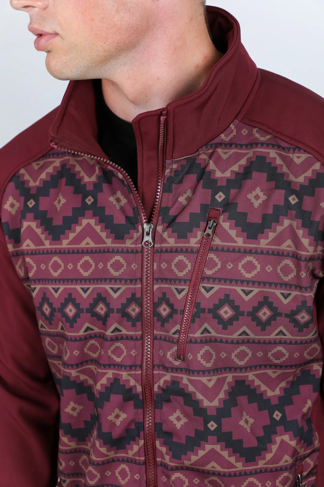 Mens Aztec Softshell Water-Resistant Jacket - Burgundy