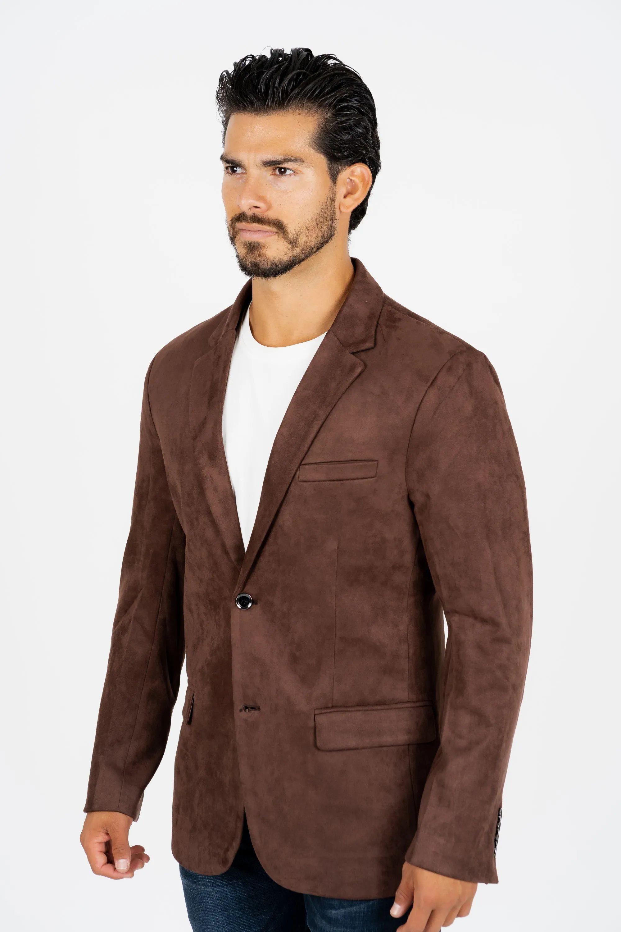 Men's Double Button Brown Faux-Suede Blazer