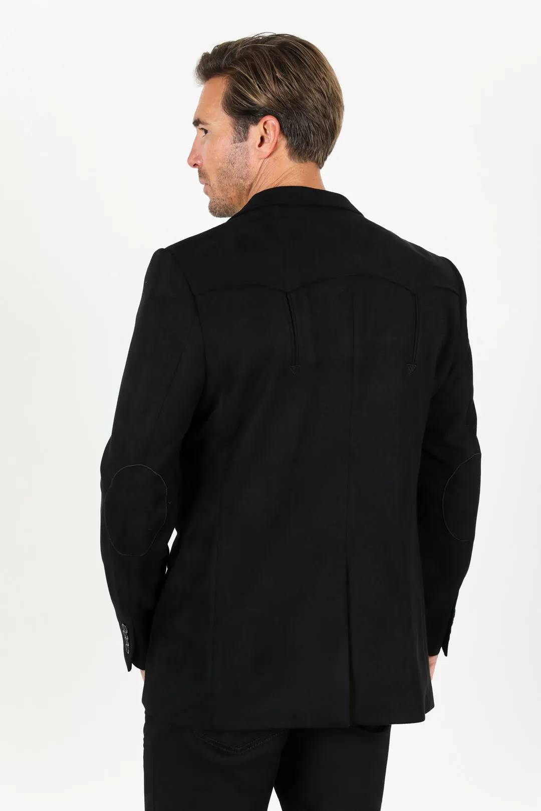 Men's Double Button Faux-Suede Blazer - Black