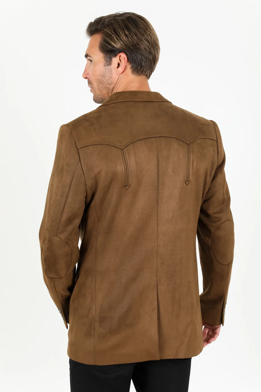 Men's Double Button Faux-Suede Blazer - Brown